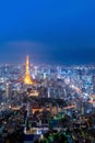 Cityscape view over Tokyo tower and Tokyo city view from Roppongi Hills at night,Roppongi Hills is a famous view to see Tokyo tow Royalty Free Stock Photo