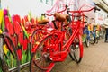 Cityscape - view of the parked bikes near the Bloemenmarkt flower market, Amsterdam