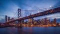Cityscape view of San Francisco and the Bay Bridge at Night Royalty Free Stock Photo
