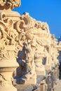 Cityscape - view of the sculptural vases close-up on the balustrade of a terrace of the architecture Zwinger Palace complex in Dre