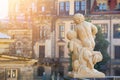 Cityscape - view of the sculpture of a pair of cupids against the backdrop of Dresden Castle Royalty Free Stock Photo