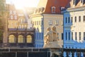 Cityscape - view of the sculpture of a pair of cupids against the backdrop of Dresden Castle Royalty Free Stock Photo