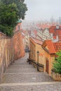 Cityscape - view of the stairway leading to the Prague Castle in the Castle District of Prague