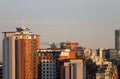 a cityscape view of tall modern residential developments in leeds city centre with a construction crane working on new Royalty Free Stock Photo