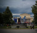 Cityscape view to Bolshoi Theatre and Teatralnaya Square in Moscow at FIFA football world cup, 2018, Russia