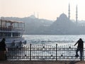 City mood cityscape view to mosque ferry people Bosphorus Istanbul Turkey Royalty Free Stock Photo