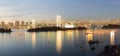 Cityscape View of Tokyo Bay, Rainbow bridge and Tokyo Tower landmark, Twilight scene, Odaiba, Japan