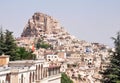 View of Uchisar town and castle in Cappadocia, Turkey