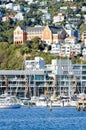 Cityscape view from Wellington waterfront looking towards Saint Gerard`s Monastery located on the hill behind Clyde Quay Mariner.