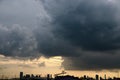 Cityscape views with gray clouds before rain before sunset at Bangkok