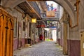 Cityscape of vintage small alley in Sibiu Romania