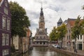 Cityscape with the Waag - weighing building, on ??the canal in the center of the city of Alkmaar.