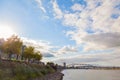 Cityscape of waal bridge at sunset,