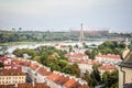 Cityscape of Warsaw in Poland, Swietokrzyski Bridge and National Stadium