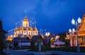 Cityscape Wat Ratchanatdaram Temple the beautiful golden castle or pagoda Bangkok, Thailand in sunset time