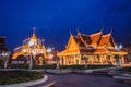 Cityscape Wat Ratchanatdaram Temple the beautiful golden castle or pagoda Bangkok, Thailand in sunset time