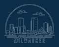 Cityscape with white abstract line corner curve modern style on dark blue background, building skyline city vector illustration Royalty Free Stock Photo