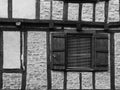 Cityscape of wood and bricks facade in Figeac France