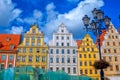 Cityscape of Wroclaw old town Market Square with colorful historical buildings Royalty Free Stock Photo