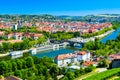 Cityscape of Wurzburg, which is located on Main River. Top view from the Marienberg Fortress Festung Marienberg, which is the Royalty Free Stock Photo