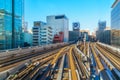 Cityscape from Yurikamome monorail sky train in Odaiba in Tokyo Royalty Free Stock Photo