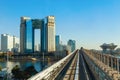 Cityscape from Yurikamome sky train in Odaiba, the artificial island in Tokyo Royalty Free Stock Photo