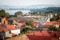Cityscape of Zemun municipality of Belgrade, capital of Serbia, with Danube river on the background