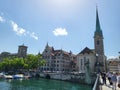 Cityscape of Zurich city centre, view from Munsterbrucke bridge.