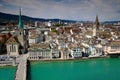 Cityscape Zurich, Fraumunster and St. Peter Church, Switzerland Royalty Free Stock Photo