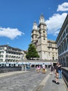 Cityscape of Zurich old city, view from Munsterbrucke bridge.