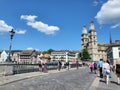 Cityscape of Zurich old city, view from Munsterbrucke bridge.