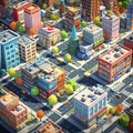 Cityscapes dynamic 3D isometric view of a futuristic cityscape with towering skyscrapers