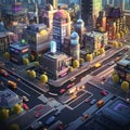 Cityscapes dynamic 3D isometric view of a futuristic cityscape with towering skyscrapers