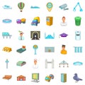 Citywide icons set, cartoon style Royalty Free Stock Photo