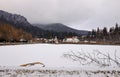Ciucas lake in winter. Baile Tusnad, Romania.