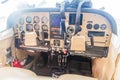 CIUDAD BOLIVAR, VENEZUELA - AUGUST 16, 2015: Cockpit of a small Cessna 210 Centurion airplane at the airport of Ciudad