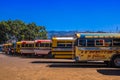 Ciudad de Guatemala, Guatemala, April, 25, 2018: Antigua bus station, with famous chicken bus parked, Antigua is Famous