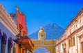 Ciudad de Guatemala, Guatemala, April, 25, 2018: Outdoor view of old street with clasical buildings in the city of Royalty Free Stock Photo