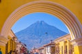 Ciudad de Guatemala, Guatemala, April, 25, 2018: Unidentified people walking in the streets of antigua city and view of Royalty Free Stock Photo