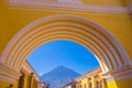 Ciudad de Guatemala, Guatemala, April, 25, 2018: Unidentified people walking in the streets of antigua city and view of Royalty Free Stock Photo