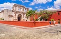 Ciudad de Guatemala, Guatemala, April, 25, 2018: Outdoor view of unidentified people walking in the streets, close to a Royalty Free Stock Photo