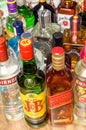 CIUDAD DE MEÃÂXICO, MEXICO - SEPTEMBER 14, 2020- Famous bottles of alcoholic beverages on the bar table. The most popular liquor Royalty Free Stock Photo