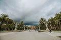 Ciutadella Park crowded with tourists walking