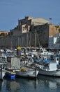 Ciutadella port with historical centre in the backround in Menorca, Spain