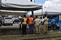 Civic groups help maintain order and security during the arrival of President Rodrigo R. Duterte to inaugurate the opening of the Royalty Free Stock Photo