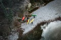 Cividale del friuli, Italy - December 26, 2018 : sportive men preparing for kayaking competition in wintertime