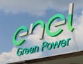 Enel Green Power logo on a commercial stand. It is a multinational renewable energy corporation of the italian group Enel. Royalty Free Stock Photo