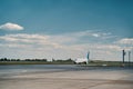 Civil airplanes parked on the runway in the morning Royalty Free Stock Photo