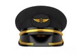 Civil Aviation and Air Transport Airline Pilots Hat or Cap with Gold Aviation Insignia. 3d Rendering