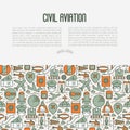 Civil aviation concept contains thin line icons Royalty Free Stock Photo